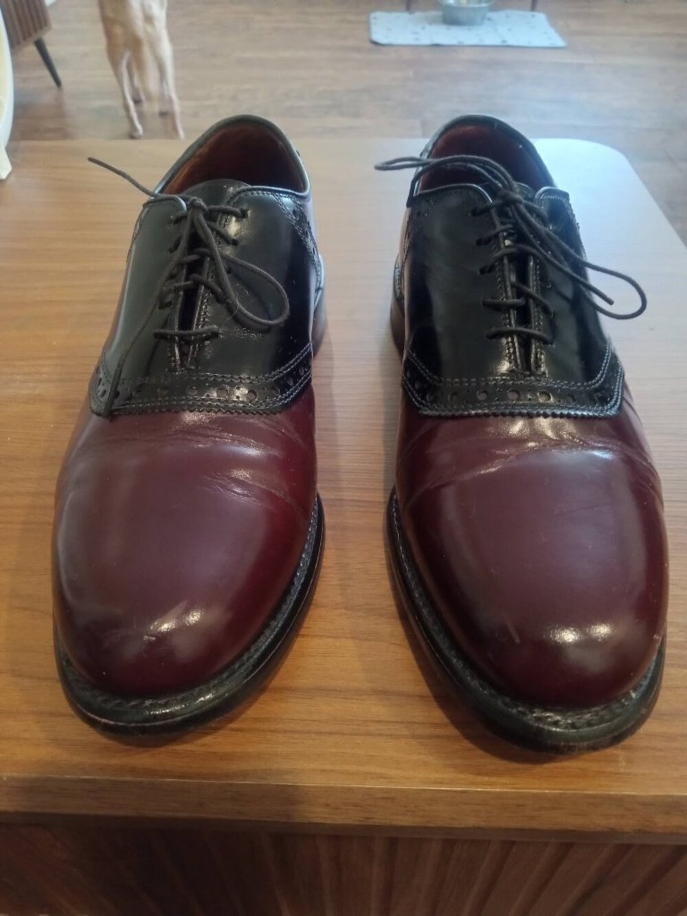 Allen Edmonds Shelton 2-Tone Burgundy Red Black Saddle Shoe Oxfords US 8.5 D